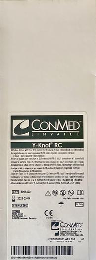 CONMED LINVATEC YRC03 All-Suture Anchor, 2.8 mm Size, Loaded With Three #2 Hi-Fi Sutures (1 Blue, 1 White/Black, 1 White/Blue), Self-Punching, For Rotator Cuff Repair, Massive Rotator Cuff Revision/Augmentation, Superior Capsular Reconstruction