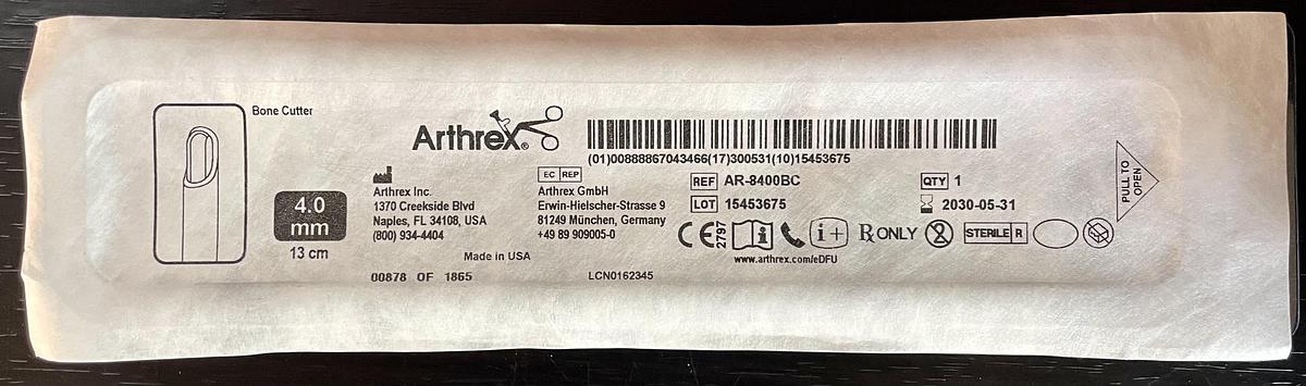 Arthrex AR-8400BC Bone Cutter 4.0mm x 13cm