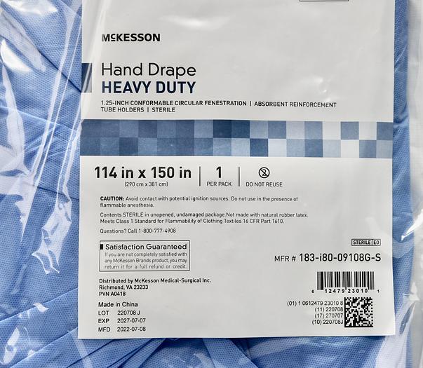 MCKESSON HAND DRAPE HEAVY DUTY 114 in x 150 in, REFERENCE 183-i80-09108G-S, 14/CASE, IN-DATE