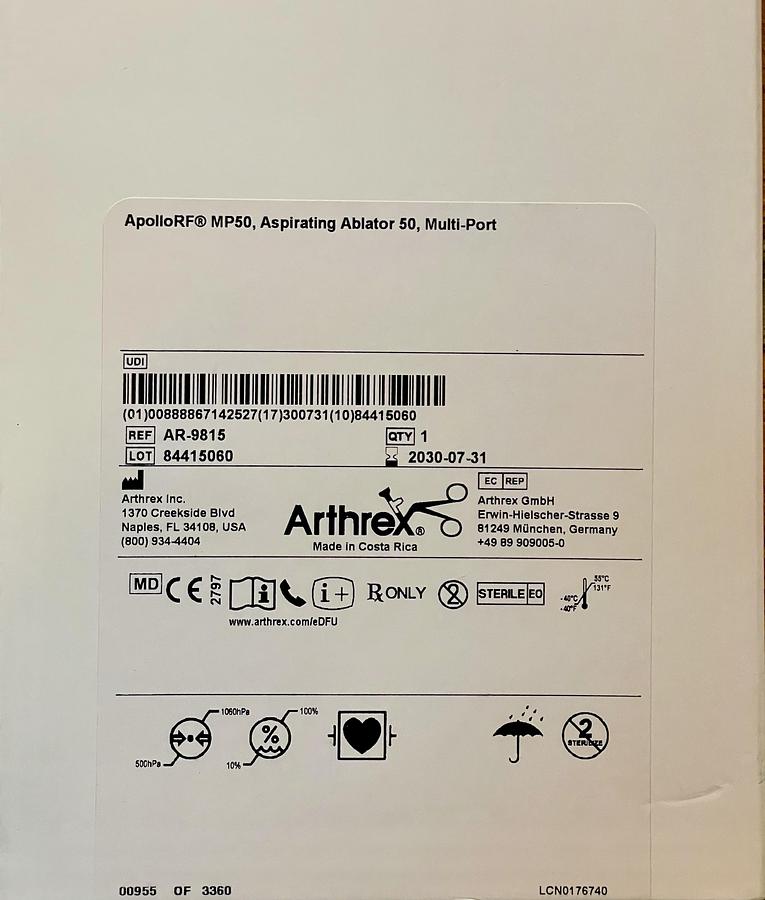 ARTHREX AR-9815 Apollo RF 50° Bipolar Electrosurgical Electrode