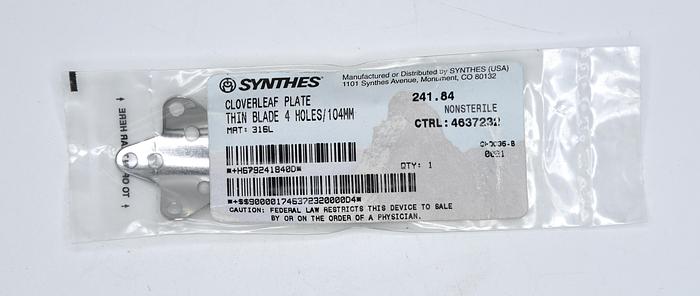 SYNTHES 241.84 CLOVERLEAF PLATE THIN BLADE 4 HOLES/104MM