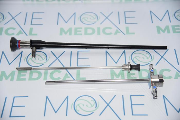 Used Olympus A22002A 4MM 30° AUTOCLAVABLE CYSTOSCOPE WITH A20976A BRIDGE SINGLE CHANNEL, A20913A SHEATH AND A20905A OBTURATOR