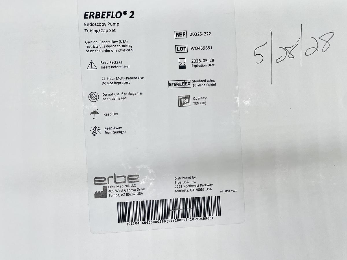 Erbe Medical 20325-222 ERBEFLO 2 Endoscopy Pump Tubing/Cap Set, 10/BX, In-Date