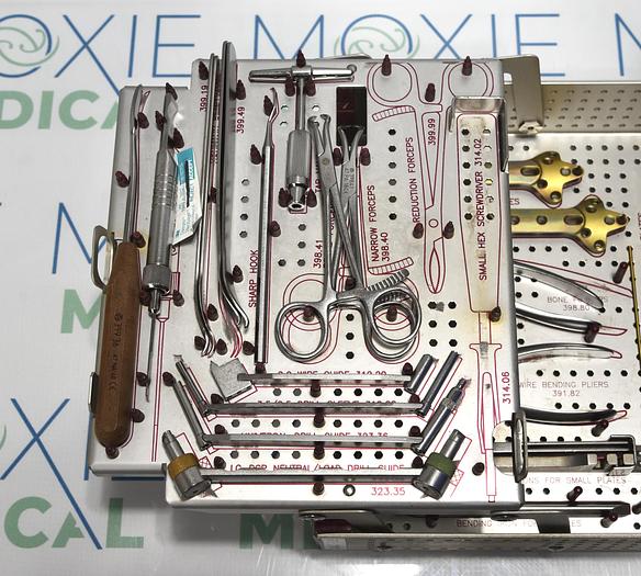 Used Synthes Small Fragment Instrument and Titanium Implant Set – LC –DCP, with Self-Tapping Screws 145.448