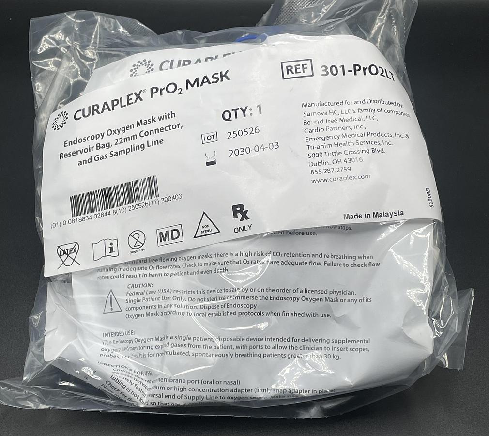 Curaplex 301-PrO2LT-0 Capnography Oxygen Mask Adult, 25 Units Per Order