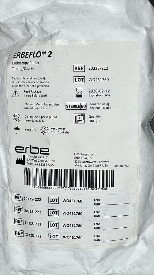 20325-222 ERBEFLO 2 Endoscopy Pump Tubing/Cap Set, In-Date