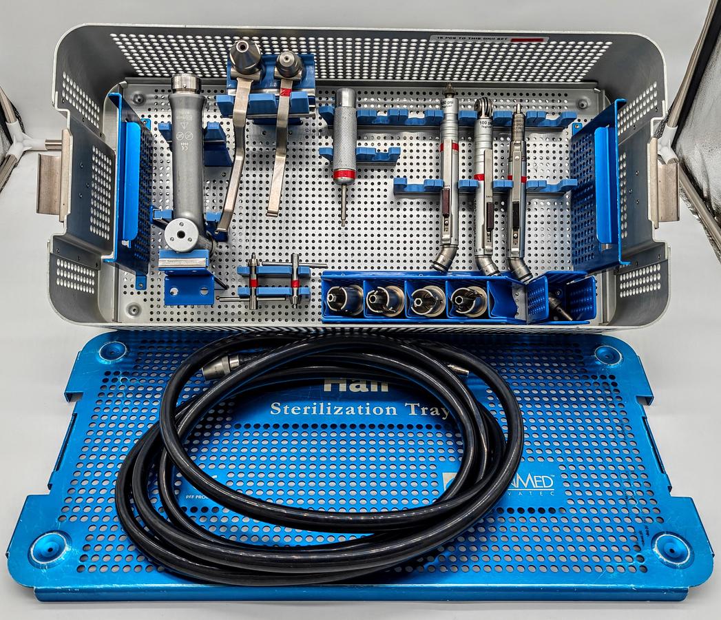Used CONMED LINVATEC POWER PRO DRILL SET AND HALL PNEUMATIC KIT WITH  STERILIZATION TRAY