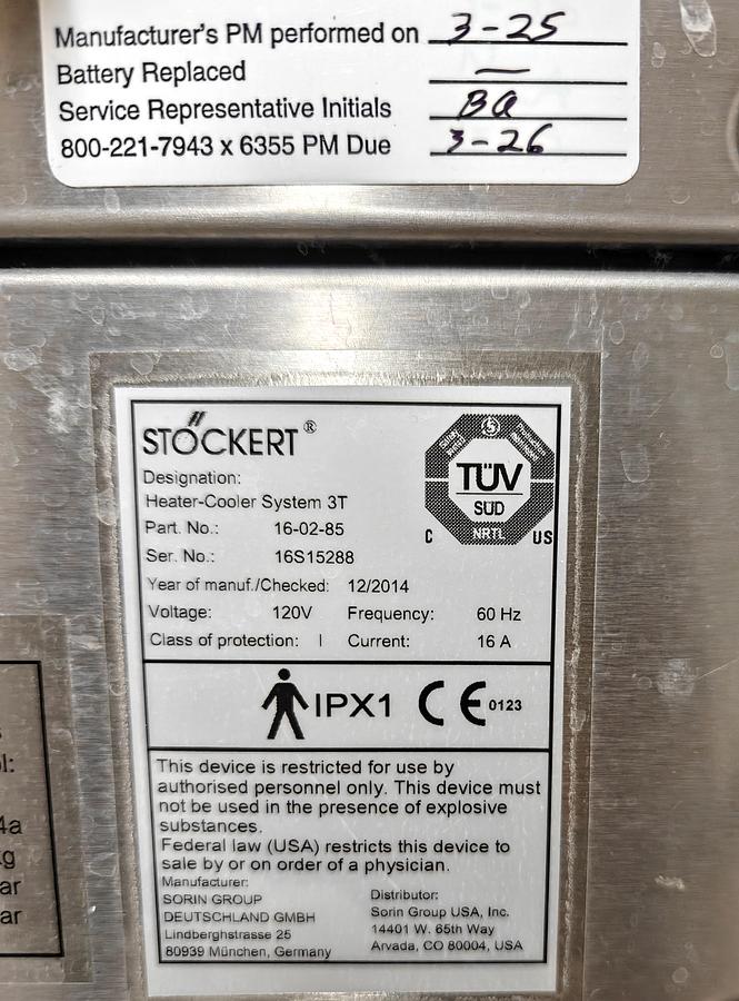 Used LIVANOVA CARDIOPULMONARY Stockert Heater Cooler System 3T 120V 60Hz 16-02-85