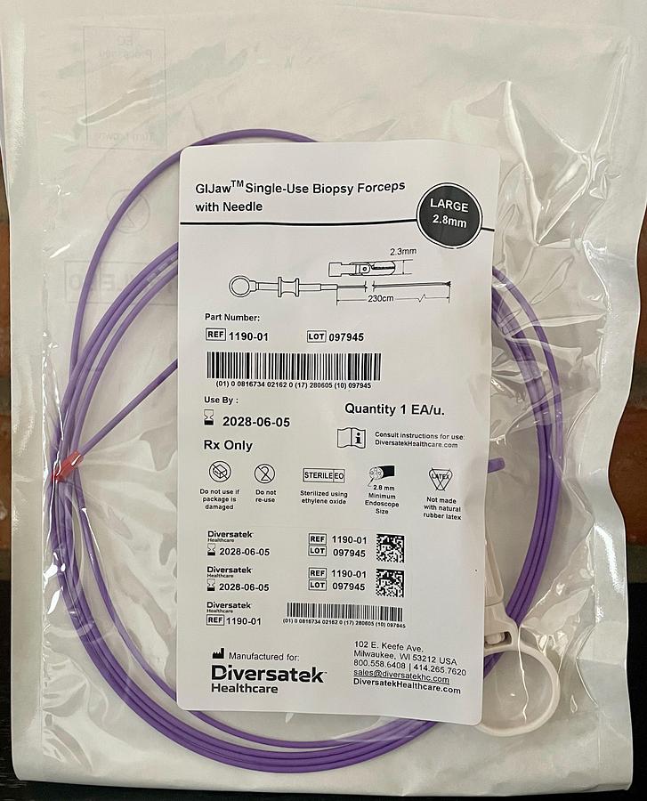DIVERSATEK GIJaw 1190-01 Flexible Endoscopic Biopsy Forceps with Needle, In-Date, 10/BX