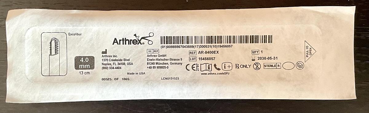 Arthrex AR-8400EX Excalibur Arthroscopic Shaver Blade 4.0mm x 13cm, IN-Date