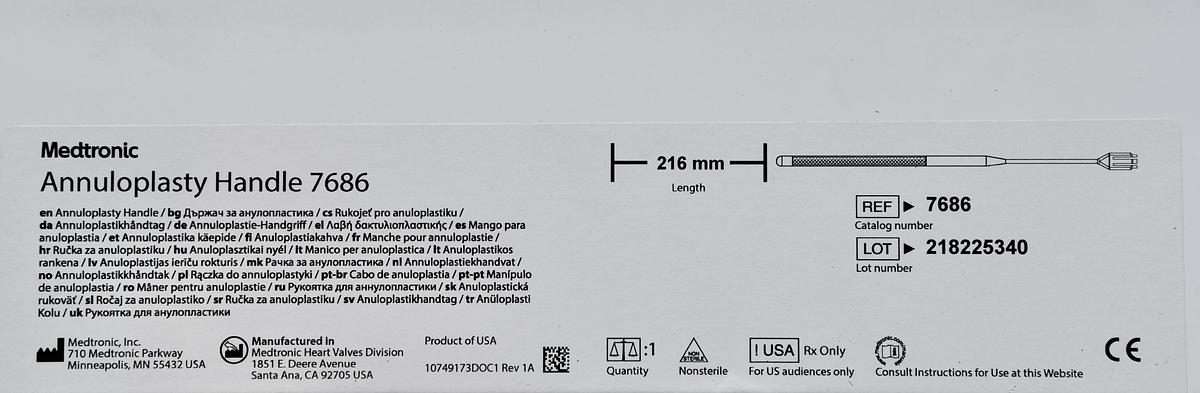 Medtronic 7686 Heart Valve Prosthesis Sizer Handle Annuloplasty 29L