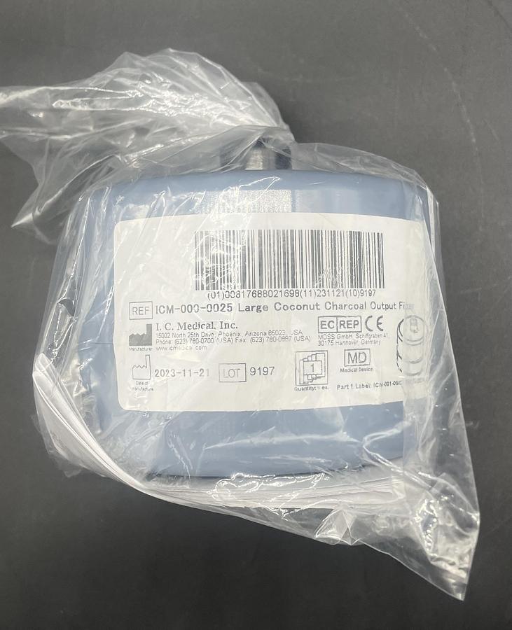 I.C. Medical ICM-000-0025 Large Coconut Charcoal Output Filter, NEW