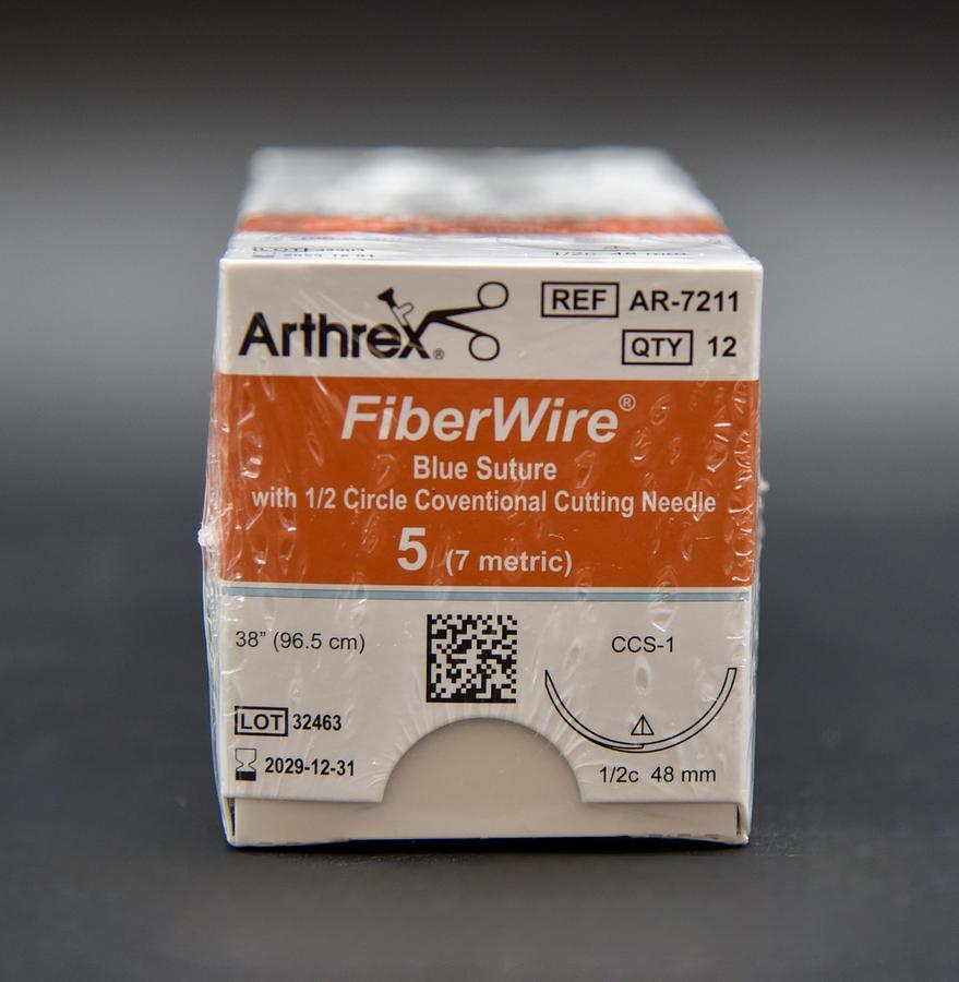 ARTHREX AR-7211 FiberWire #5 Blue Suture with Needle, 12/Per Box, In-Date