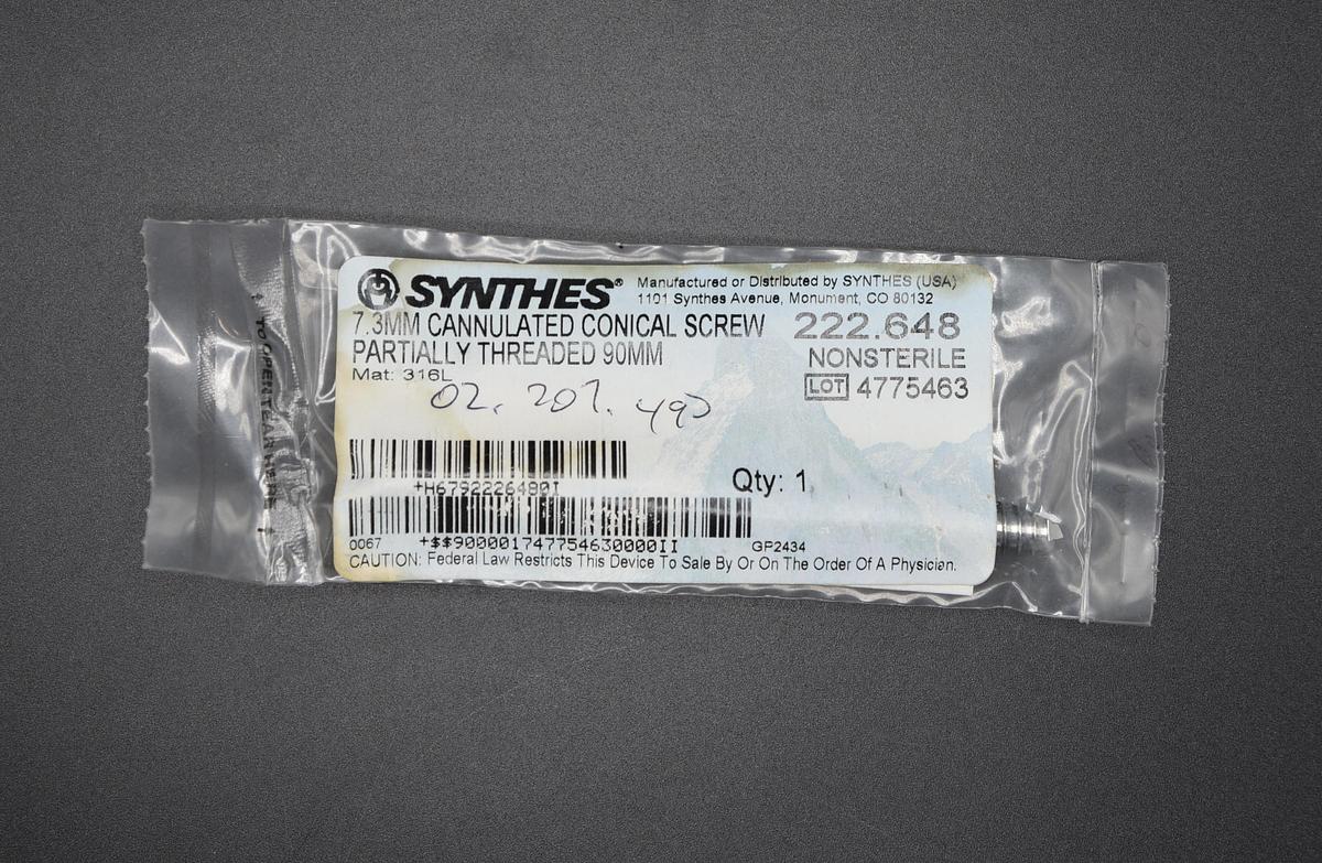Depuy Synthes 222.648 Conical Screw, 7.3mm Cannulated, Partially Threaded