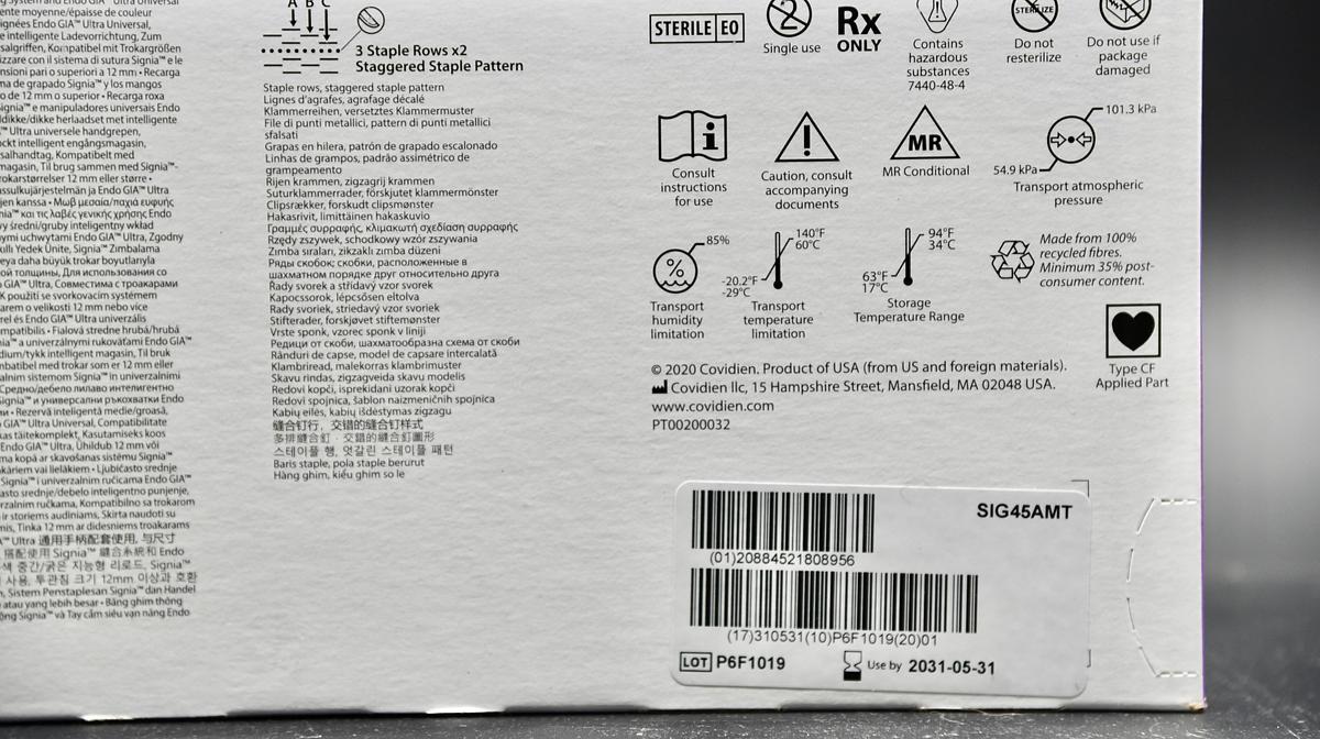 In-Date Covidien AutoSuture Reloads SIG45AMT Medtronic Signia Tri-Staple 2.0 Reload, 45mm Medium/Thick Tissue, Purple box of 6