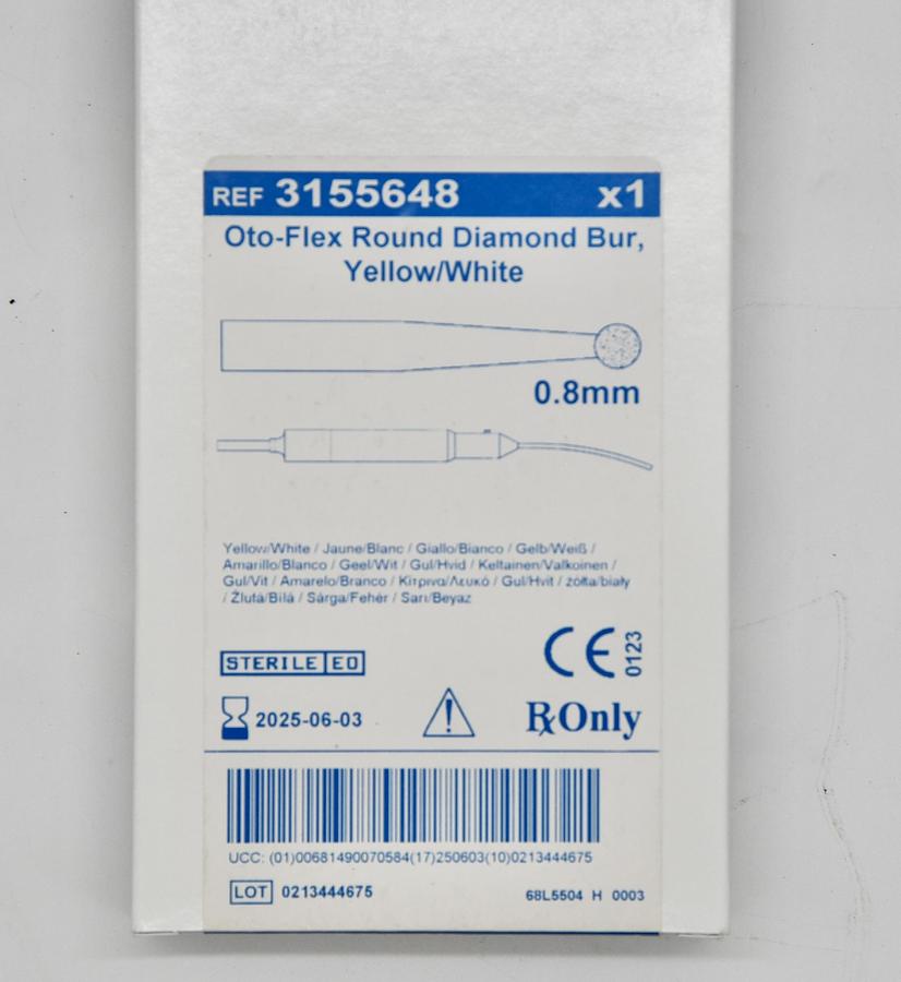 Medtronic 3155636 Oto-Flex Round Carbide Fluted Cutting Bur, Blue 0.6 mm