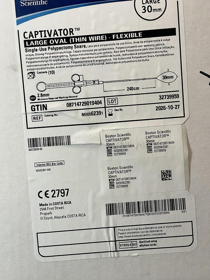 Boston Scientific M00562391 Captivator Large Oval Polypectomy Snare, 10/BX