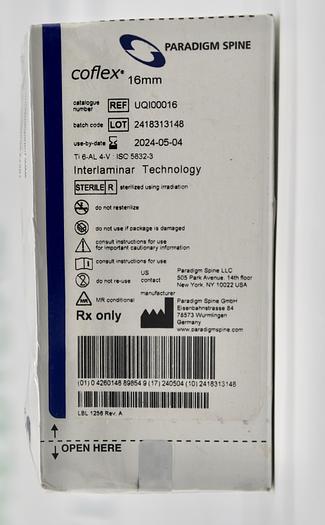 COFLEX UQI00016: PARADIGM SPINE COFLEX INTERLAMINAR STABILIZATION DEVICE 16MM