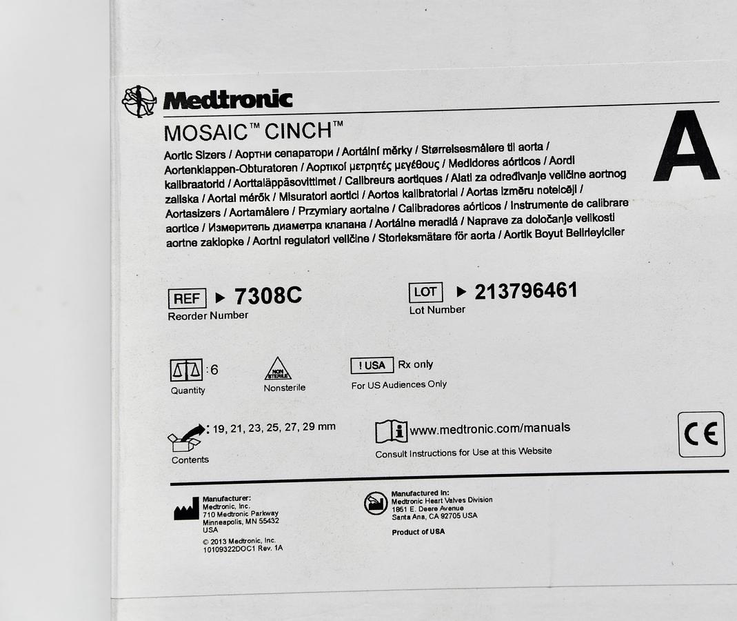 Medtronic 7308C Mosaic Cinch Aortic Heart Valve Annulus Sizer
