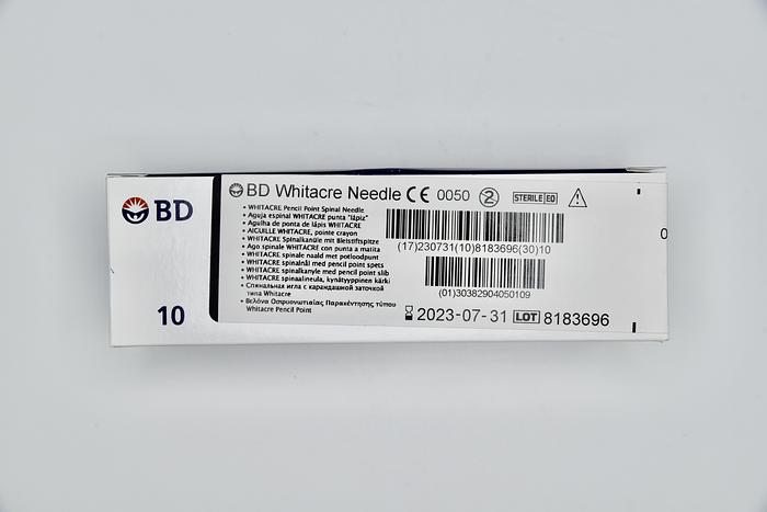 BD 405010 WHITACRE NEEDLE 22G X 3.50IN, 0.7 MM X 90 MM, WHITACRE PENCIL POINT SPINAL NEEDLE