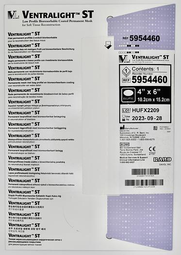 BARD 5954460 VENTRALIGHT ST MESH: 4" X 6" (10.2cm x 15.2cm) Low Profile Bioresorbable Coated Permanent Mesh 