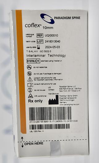 PARADIGM SPINE UQ100010 COFLEX INTERLAMINAR STABILIZATION DEVICE 10MM