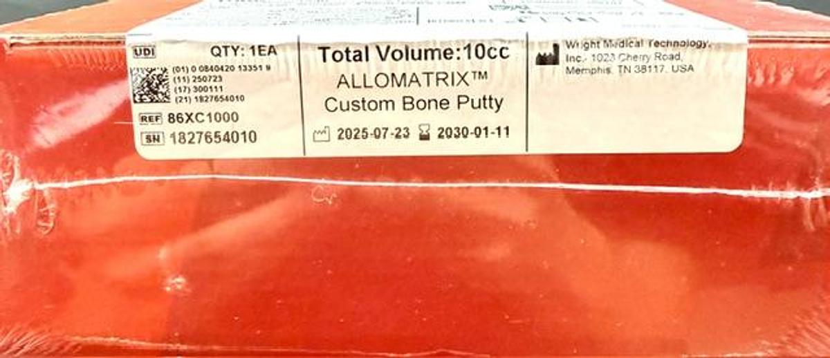 WRIGHT MEDICAL 86XC1000 ALLOMATRIX Custom Bone Putty 10cc, In-Date