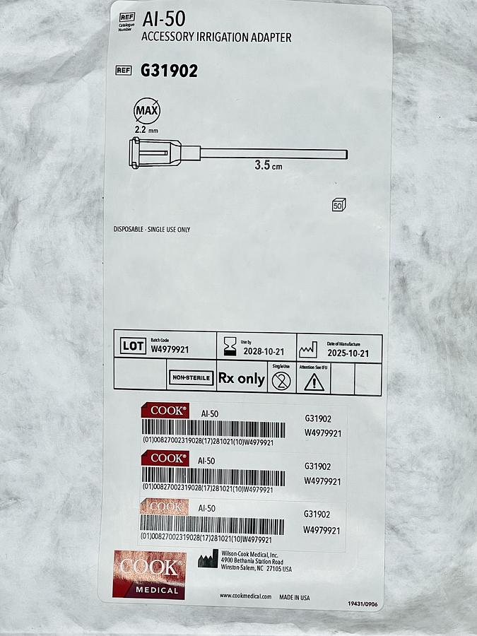 Cook G31902 Accessory Irrigation Adapter, In-date, 50/BX