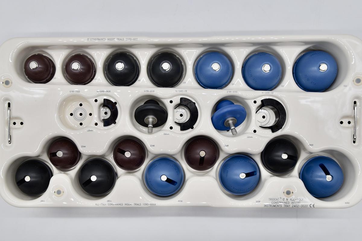 Used Stryker Trident Constrained Acetabular Insert Instruments Tray, All-Poly Constrained Insert Trials