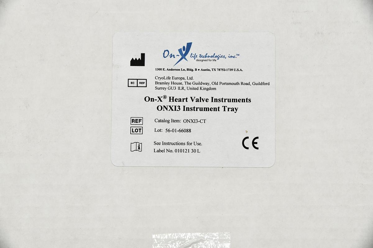 On-X Heart Valve Instruments ONX13 Instrument Tray, Reference ONX13-CT, Brand NEW