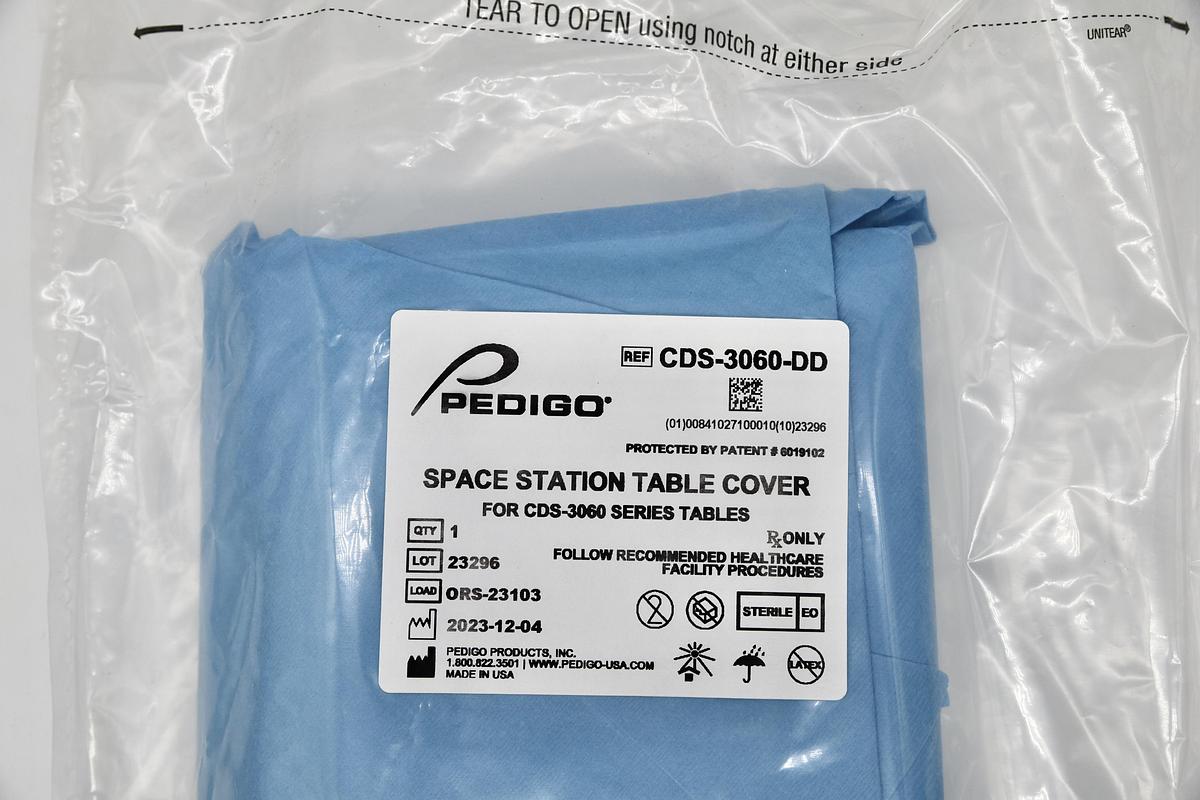 Used Pedigo CDS-3060 Space Station Central Supply Work Table and Pedigo CDS-3060-DD Space Station Table Cover