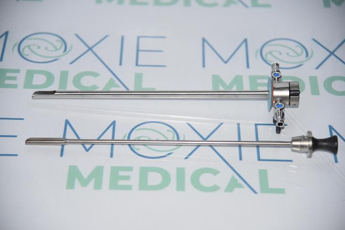 Used Olympus A22002A 4MM 30° AUTOCLAVABLE CYSTOSCOPE WITH A20976A BRIDGE SINGLE CHANNEL, A20913A SHEATH AND A20905A OBTURATOR