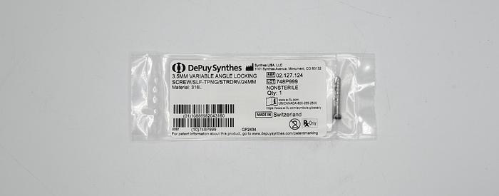 SYNTHES 02.127.124 3.5MM VARIABLE ANGLE LOCKING SCREW SLF-TPNG STRDRV 24MM