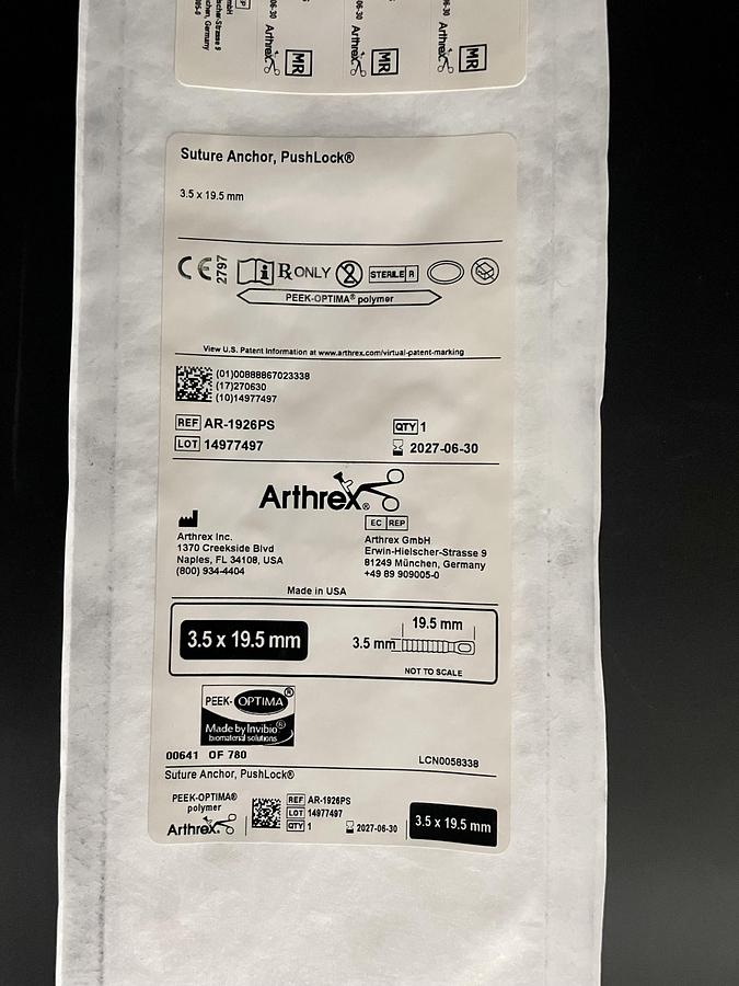 Arthrex AR-1926PS PushLock Suture Anchor 3.5 x 19.5mm