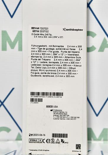 SMITH&NEPHEW 7207221 GUIDE WIRE, DRILL TIP, 2.4 MM X 305 MM (.094"X12"), IN-DATE, NEW