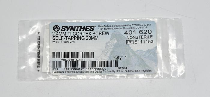 SYNTHES 401.62 2.4 TI CORTEX SCREW SELF-TAPPING 20 MM