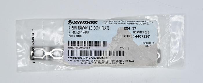 SYNTHES 224.57 4.5MM NAROOE LC-DCP PLATE 7 HOLES/124MM