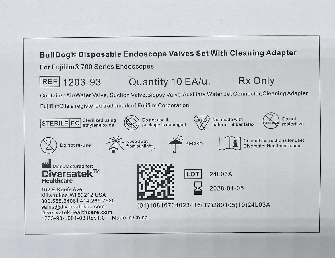 Diversatek Healthcare 1203-93 BullDog Disposable Endoscope Valves Set, 10/Per Box