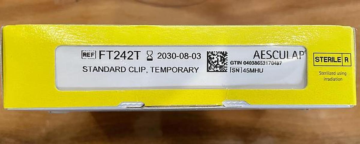 AESCULAP FT242T YASARGIL ANEURYSM CLIP STANDARD CLIP, TEMPORARY, NEW, IN-DATE