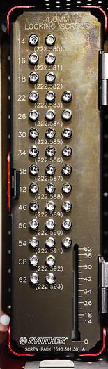 Used SYNTHES LOCKING PERIARTICULAR PLATING SYSTEM SCREWS AND INSTRUMENTS