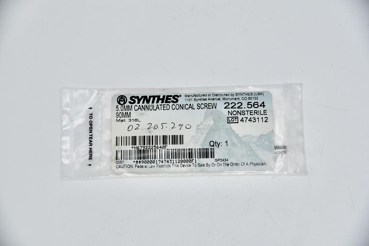 DePuy Synthes 222.564 Cannulated Conical Screw, 5 dia. x 90 mm Length