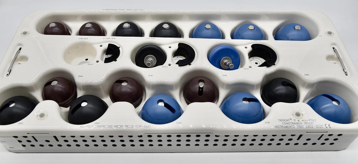 Used Stryker Trident Constrained Acetabular Insert Instruments Tray, All-Poly Constrained Insert Trials