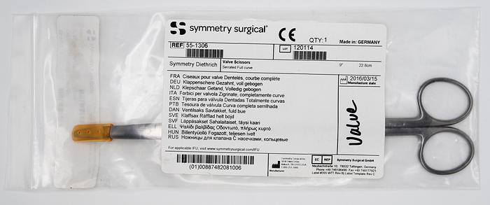 SYMMETRY SURGICAL 55-1306 VALVE SCISSORS SERRATED FULL CURVE