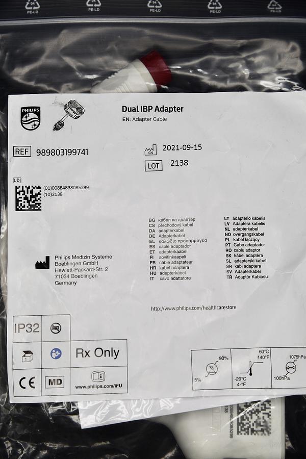 Philips 989803199741 Dual Invasive Blood Pressure IBP Adapter Cable, NEW