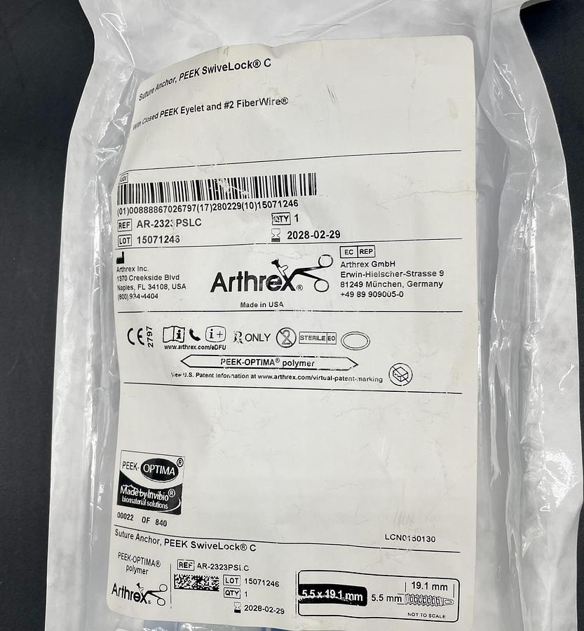 ARTHREX AR-2323PSLC PEEK SwivelLock C Bone Anchor 5.5x19.1mm, In-Date