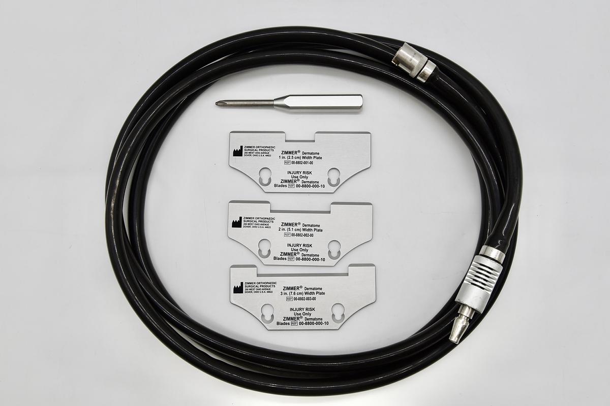 Used Zimmer 8801-01 Air Dermatome Set Precision Skin Grafting System with Width Plate Blades and 5052-10 Hose