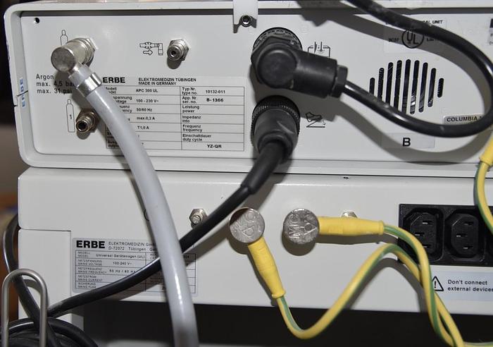 Used ERBE ICC 200 EA INT UL AND APC 300 ELECTROSURGICAL UNIT WITH FOOTSWITCH 20189-027