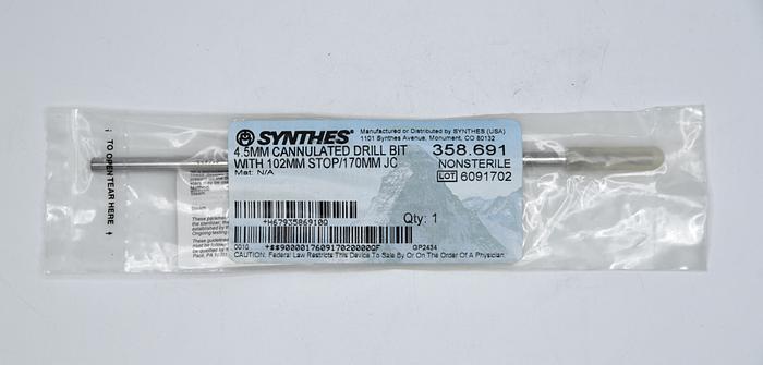 SYNTHES 358.691 4.5MM CANNULATED DRILL BIT WITH 102MM STOP/170MM JC