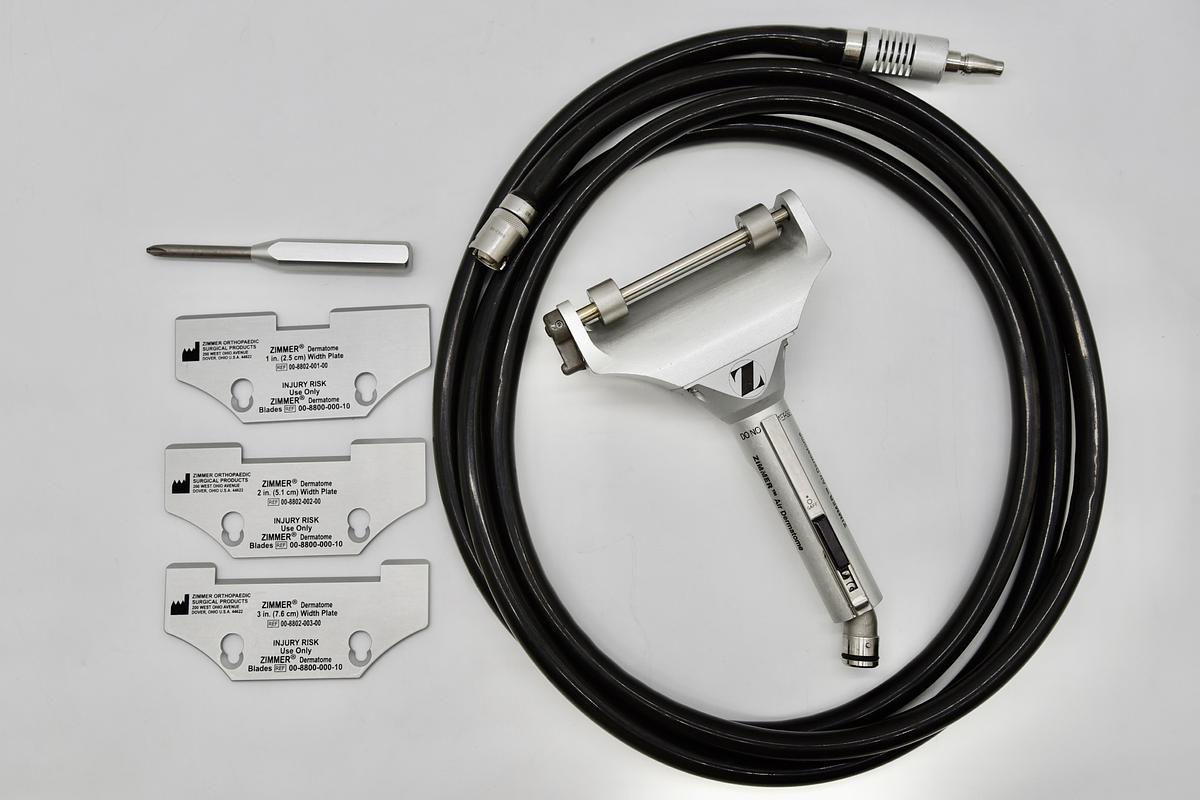 Used Zimmer 8801-01 Air Dermatome Set Precision Skin Grafting System with Width Plate Blades and 5052-10 Hose