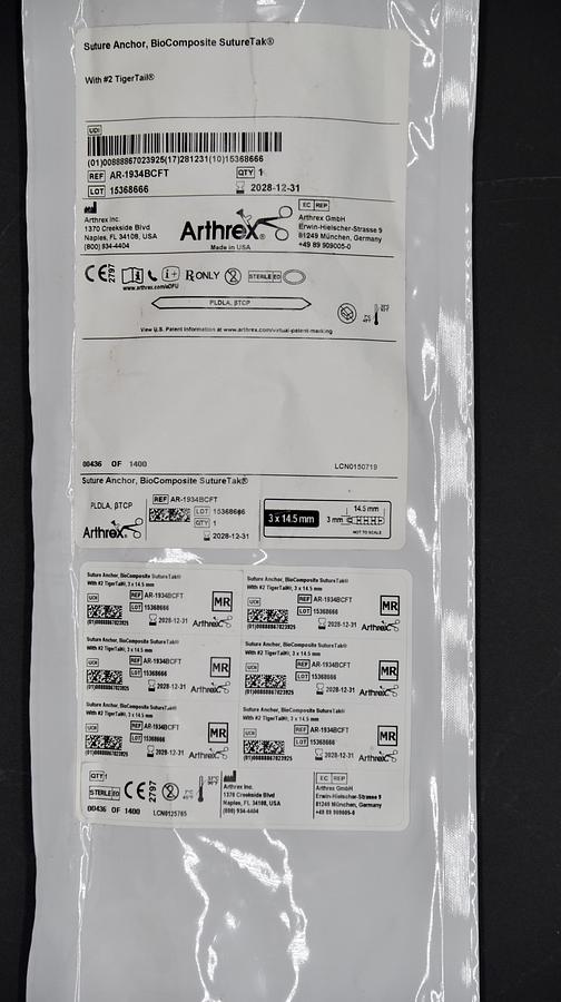 ARTHREX AR-1934BCFT Bio-Composite Suture Anchor, In-Date